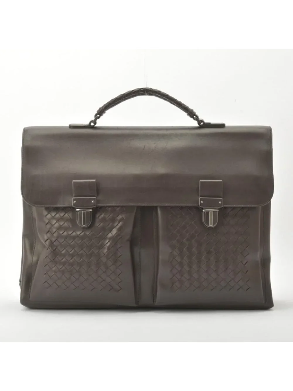 Bottega Veneta Business Bag Intrecciato Leather Dark Brown